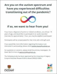 ASERT study, research, UCalgary, Pandemic, Autism