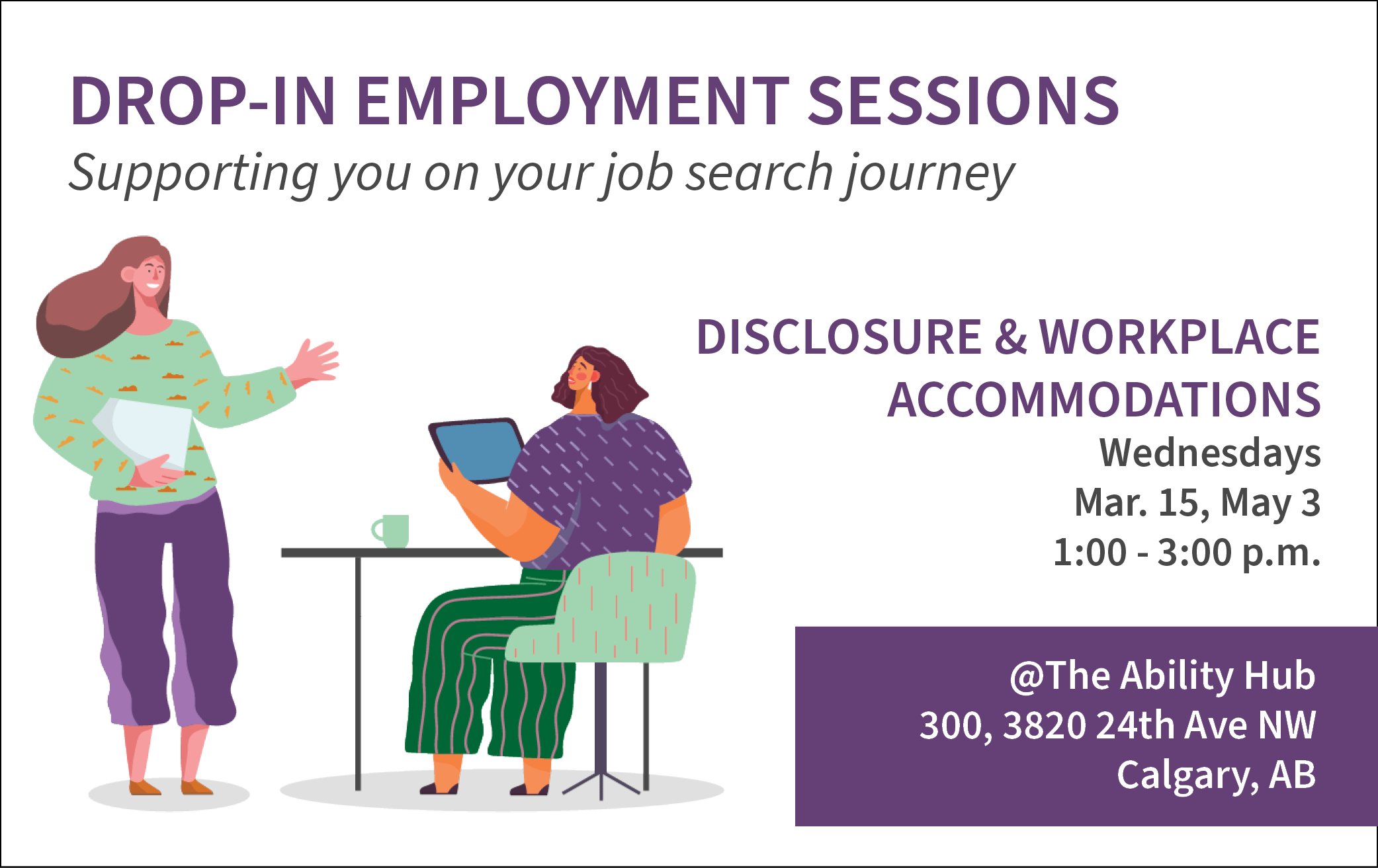 drop in workshop, employment, disclosure & workplace accommodations