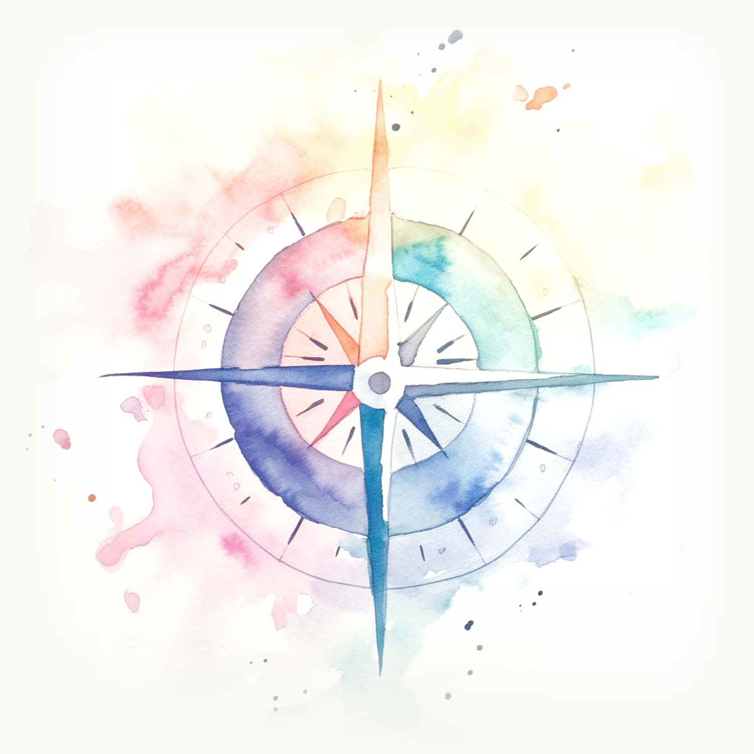 On a white background, is a watercoloured compass and the graphic is for decorative purposes.