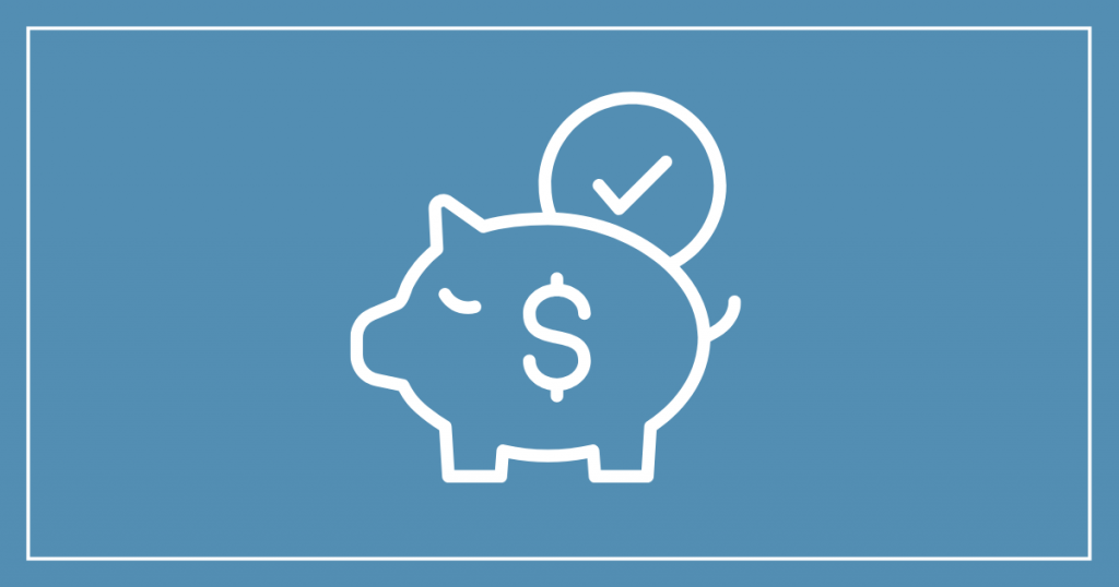 A decorative image with an icon of a piggy bank and coin.