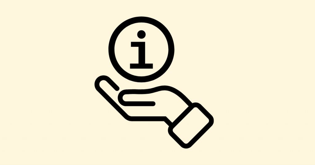 A decorative image with an icon of a hand, palm up holding an information symbol.