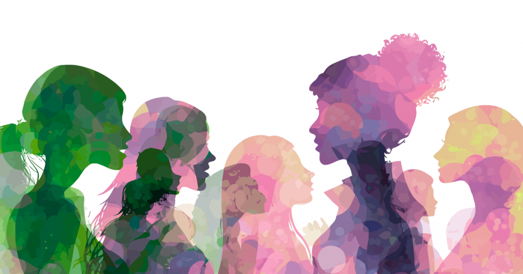 A decorative image of colourful silhouettes of women