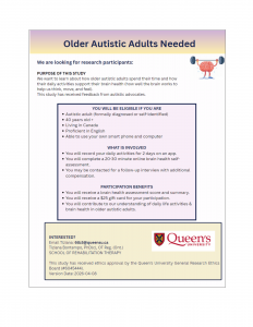 Study of Daily Activities and Brain Health in Older Autistic Adults Flyer