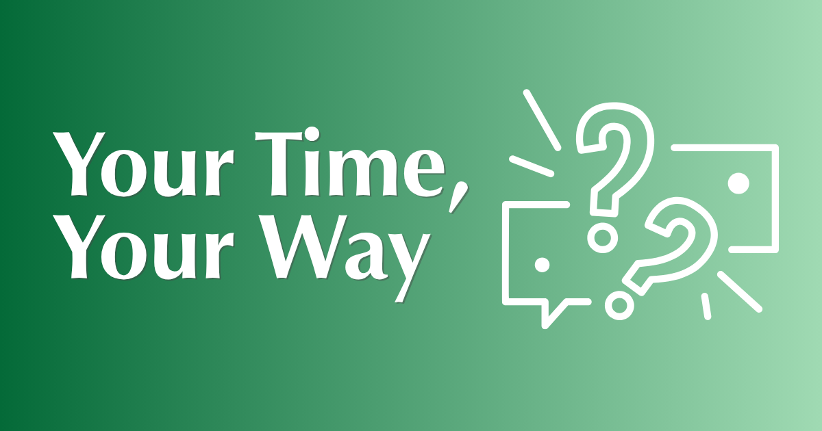 A decorative image advertising a trivia theme night. Text reads: Your time, your way.