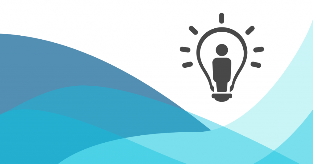 Decorative image with icon of a light bulb and blue waves background.