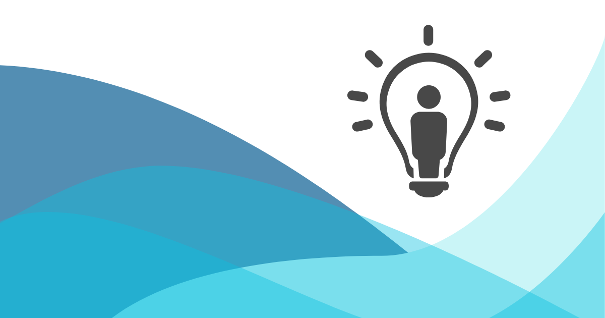 Decorative image with icon of a light bulb and blue waves background.