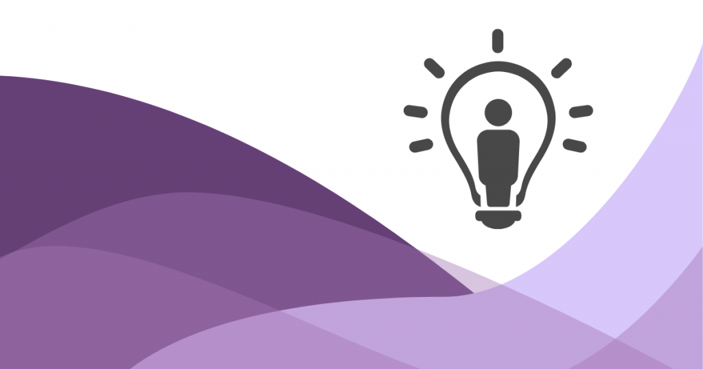 Decorative image featuring a lightbult icon and purple wave background