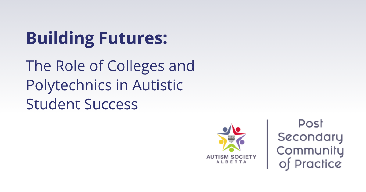 Decorative. Text reads: Building Futures: The Role of Colleges and Polytechnics in Autistic Student Success