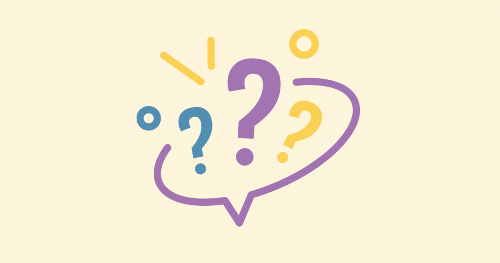 Decorative image of a speech bubble with question marks inside