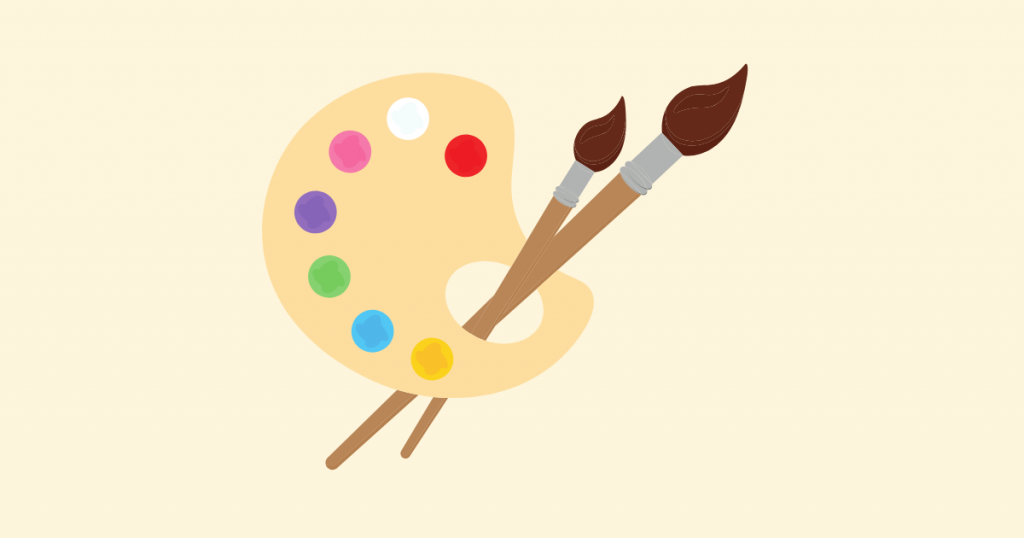 Decorative image of a paint palette and brushes